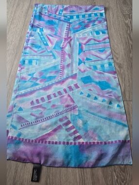 Vintage Pastel Watercolor Sheer Chiffon Scarf Aqua Purple Geometric Hair Wrap
